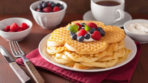 Blueberry Waffles with Orange Yogurt Dip